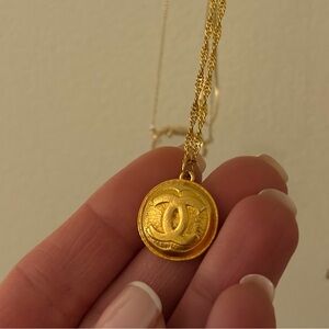 Gold Chanel Button Necklace- Costume 16”